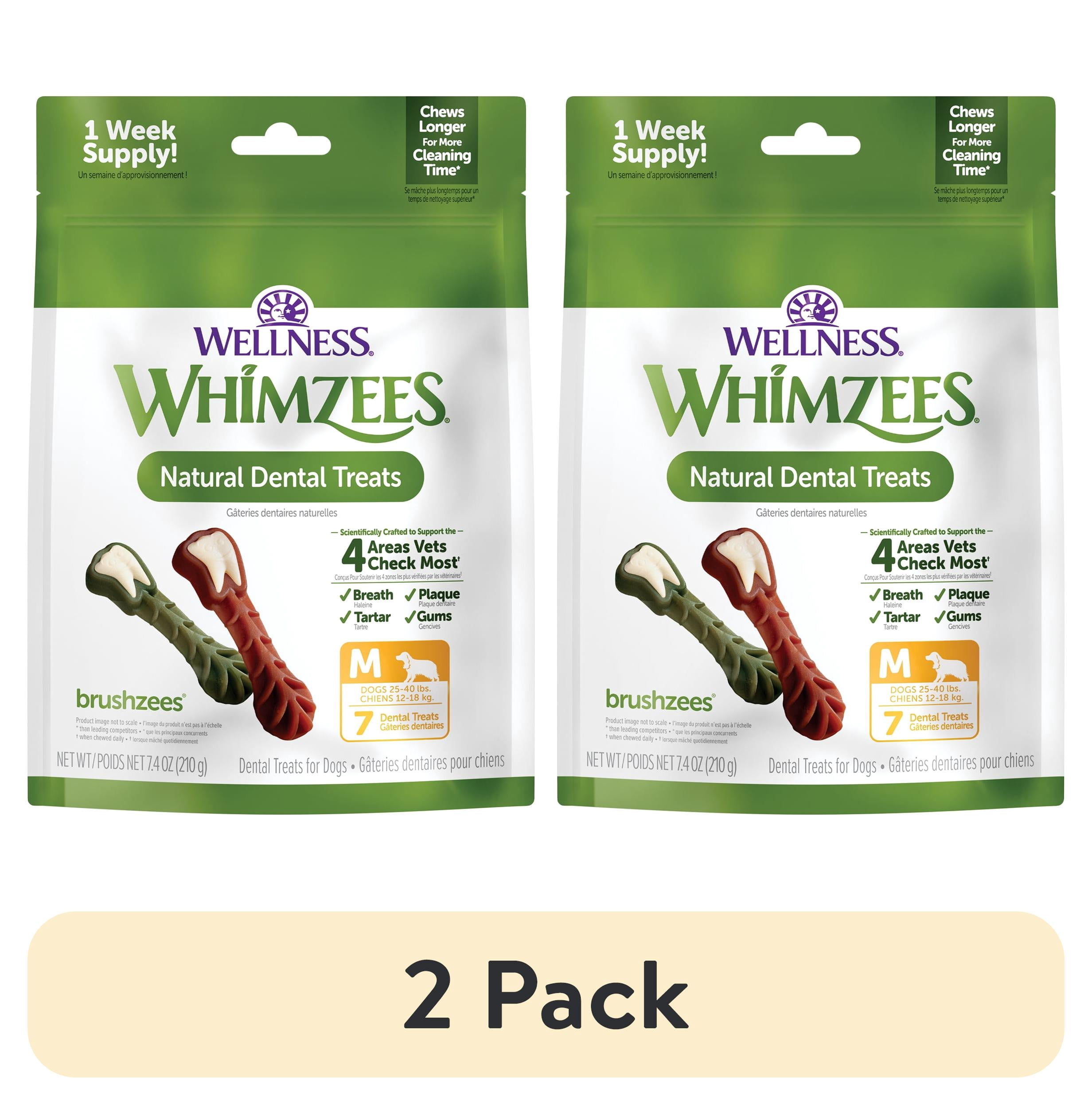 (2 pack) Wellness WHIMZEES Daily Brushzees Dog Dental Treats, Medium Size Stick, (7 Count)