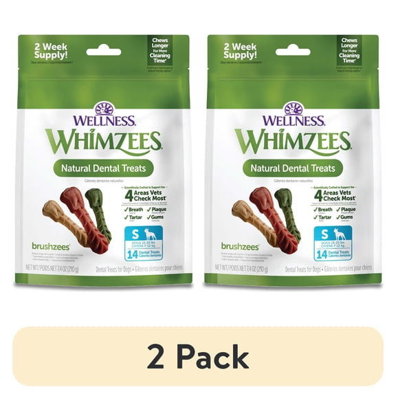 (2 pack) Wellness WHIMZEES Daily Brushzees Dog Dental Treats, Small Size Stick, (14 Count)
