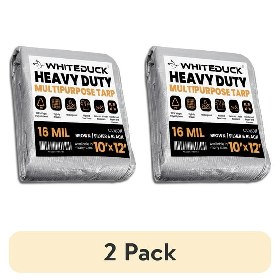 (2 pack) WHITEDUCK 10' x 12' Heavy Duty Tarp Cover Waterproof - 16 Mil Silver Black w/Grommets & Reinforced Edges