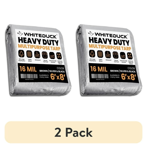 (2 pack) WHITEDUCK 6' x 8' Heavy Duty Tarp Cover Waterproof - 16 Mil Silver Black w/Grommets & Reinforced Edges