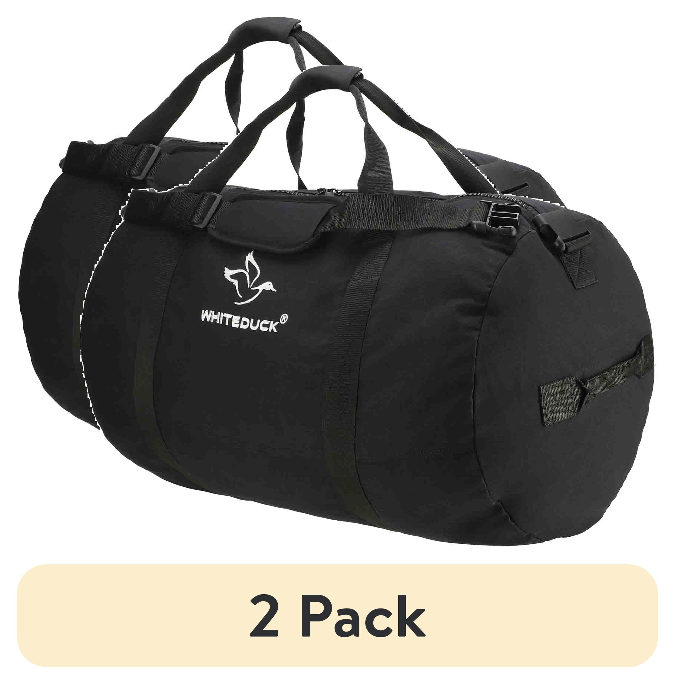 (2 pack) WHITEDUCK Heavy Duty Canvas Duffel Bag for Men and Women - Foldable Military Army Style Duffel Bag, with Full Length Zipper- Outdoors, Travel, Gym & Storage (Large 30" x 18", Black)