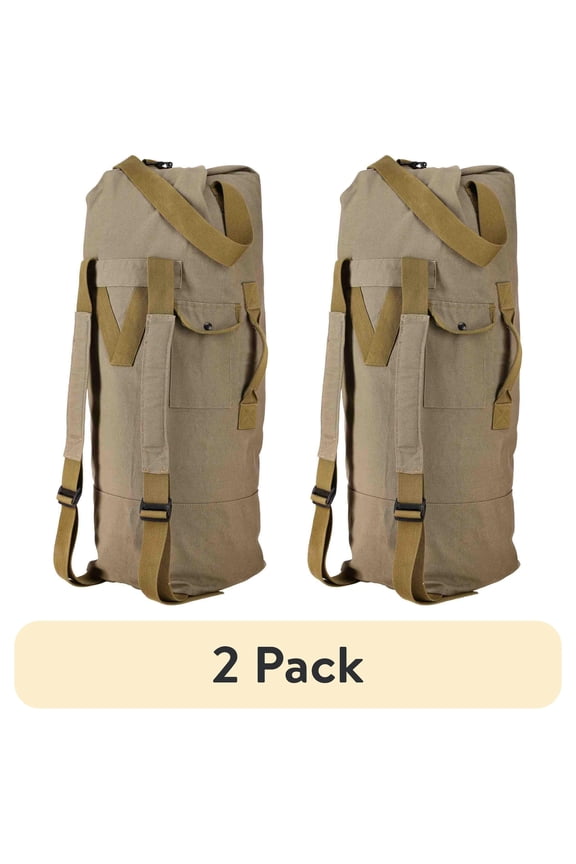 (2 pack) WHITEDUCK G.I Top Load Military Rucksack Style Double Strap Duffel Bag Heavy Duty and Water Resistant- Gym, Sports, Travel, Hiking, Backpacking (Olive, Standard 21" x 37")