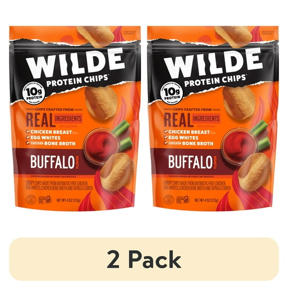 (2 pack) WILDE Protein Chips Buffalo, Thin Crispy High Protein, Keto Low Carb Snack, 4.0 Oz