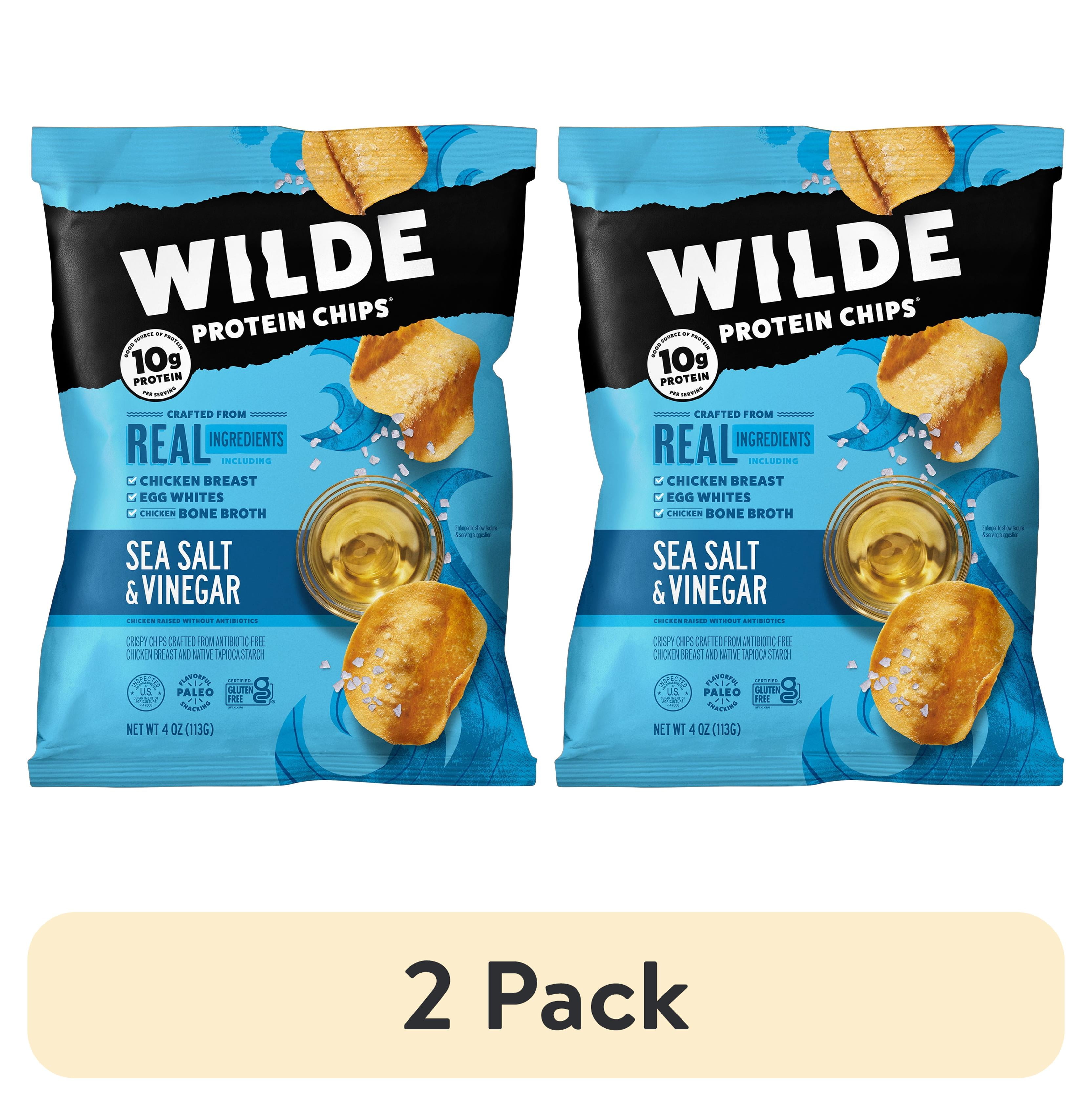 (2 pack) WILDE Protein Chips Sea Salt & Vinegar, Thin Crispy High Protein, Keto Low Carb Snack, 4.0 Oz