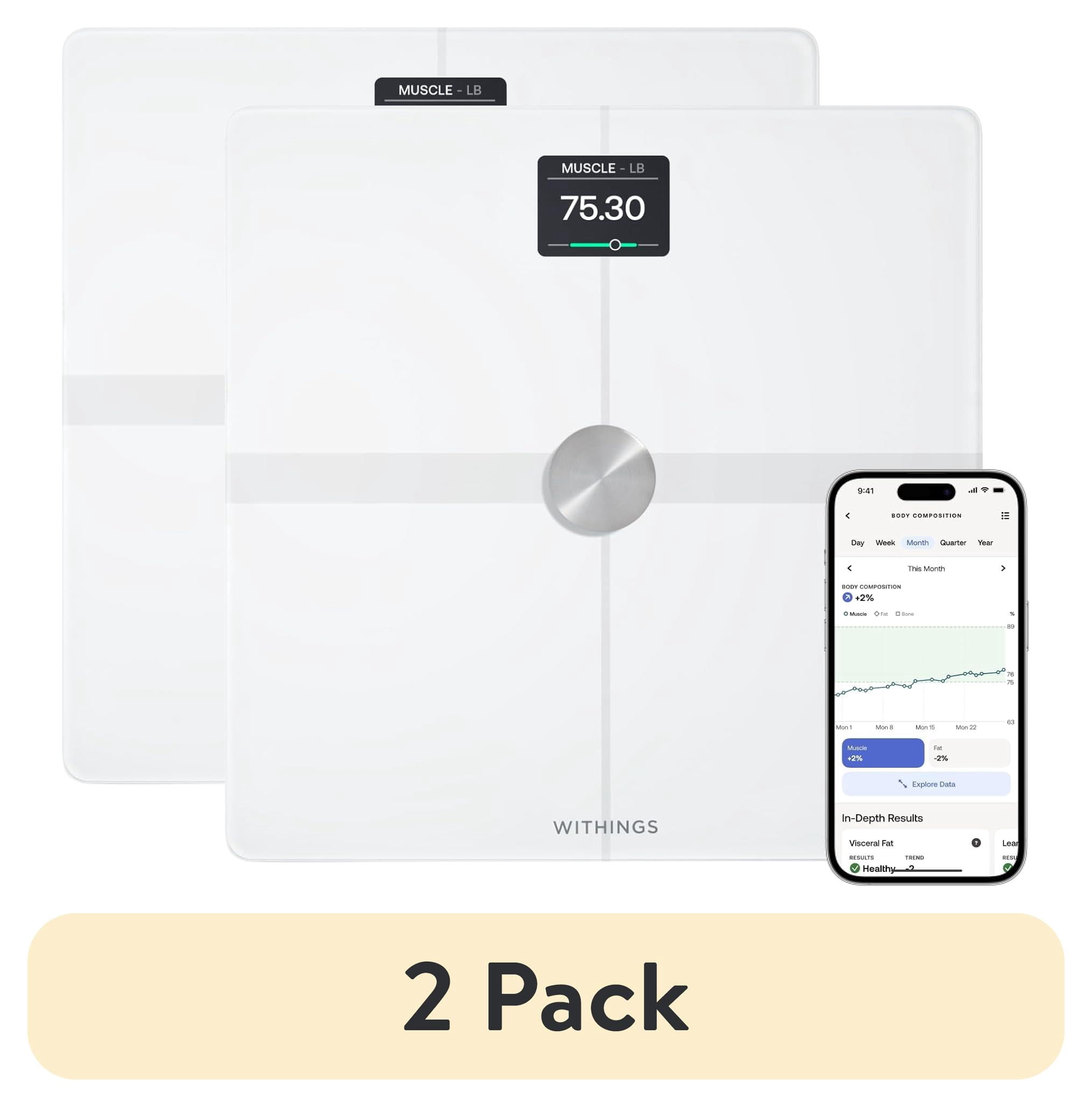 (2 pack) WITHINGS Body Smart - Accurate Scale for Body Weight and Fat Percentage, Body Composition Wi-Fi and Bluetooth Weight Scale, Baby Weight Scale, Smart Scale Apple Health Compatible, Bathroom Scale