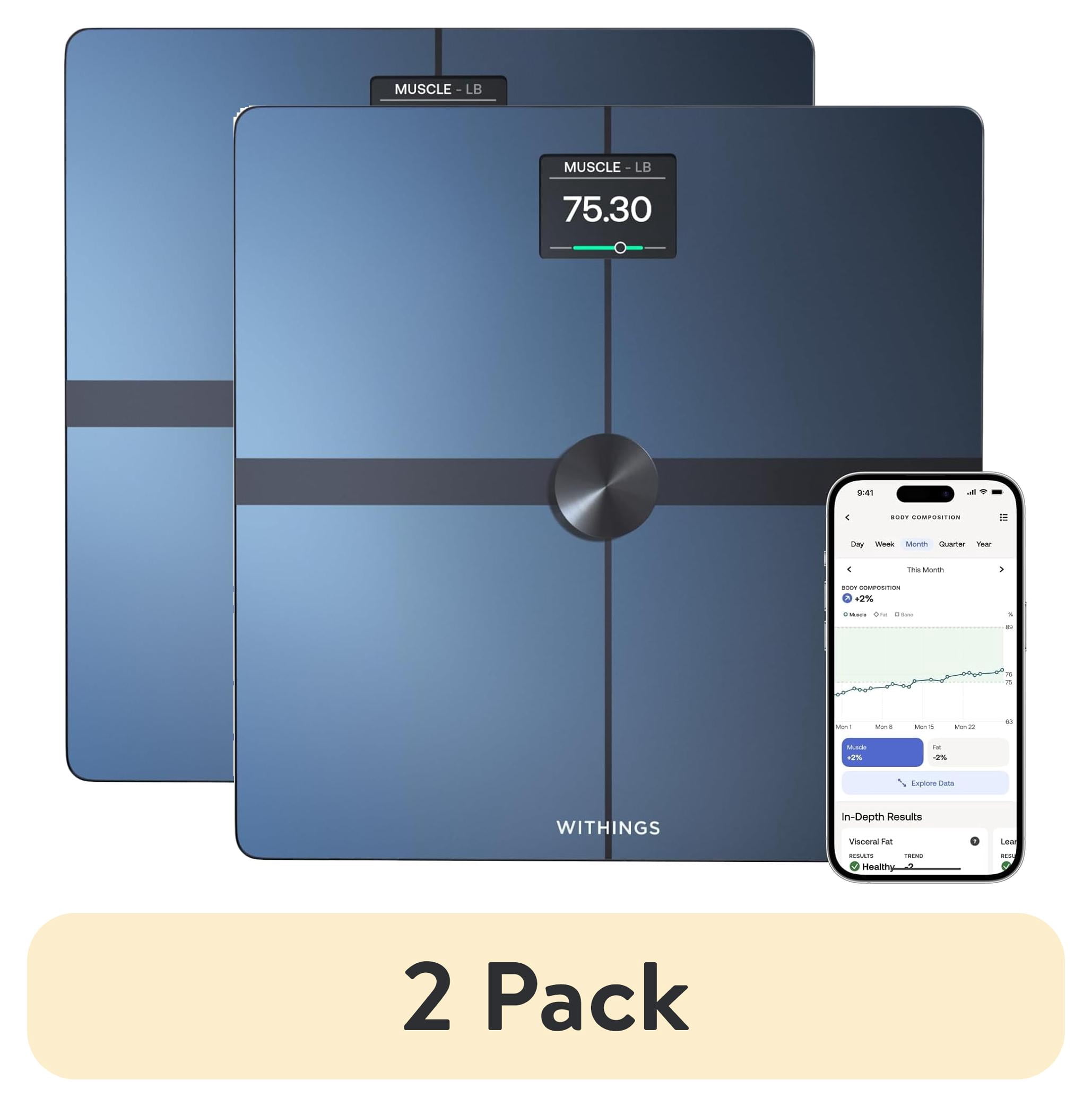 (2 pack) WITHINGS Body Smart - Accurate Scale for Body Weight and Fat Percentage, Body Composition Wi-Fi and Bluetooth Weight Scale, Baby Weight Scale, Smart Scale Apple Health Compatible, Bathroom Scale