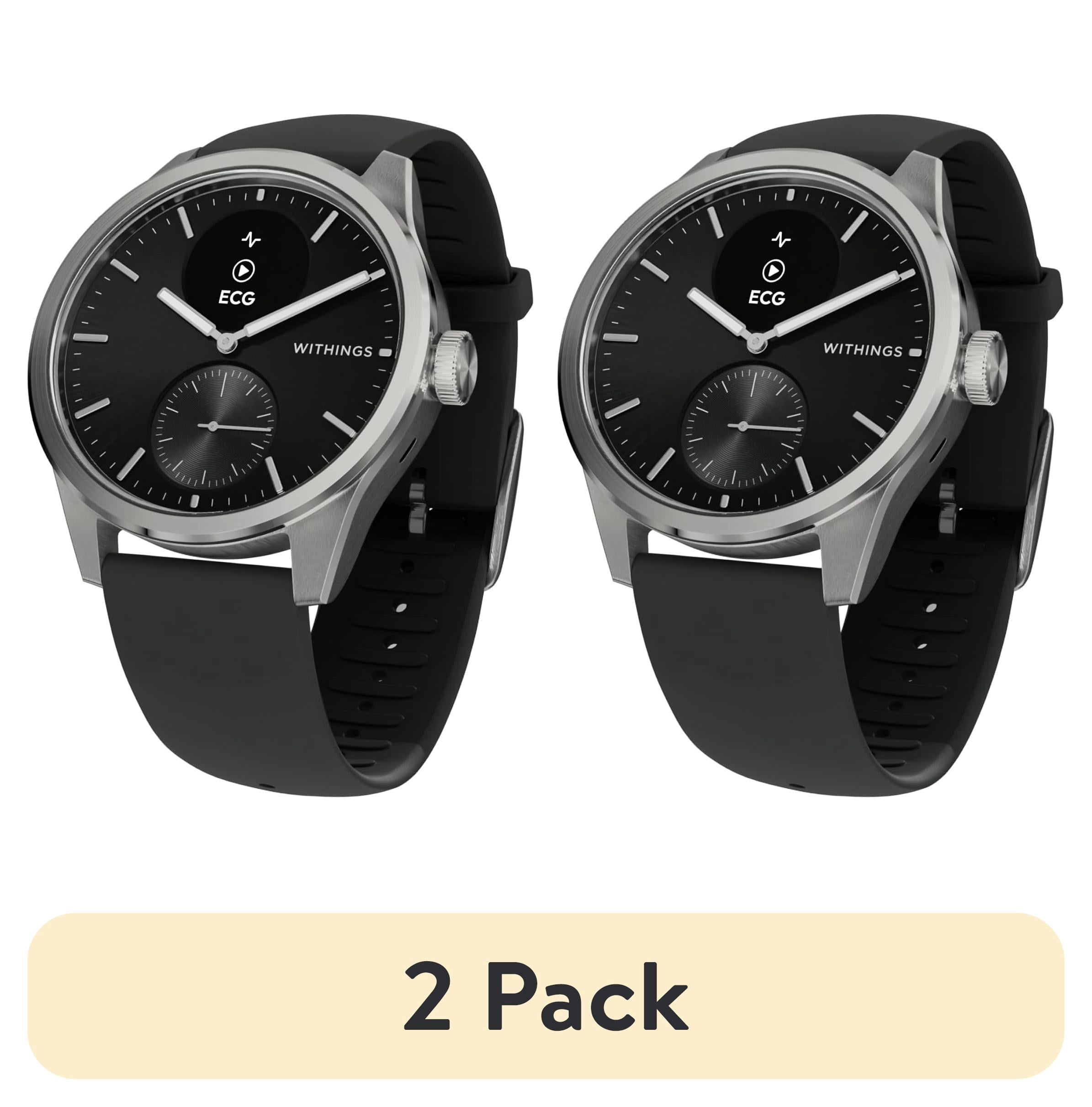 (2 pack) WITHINGS ScanWatch 2 - Connected Health Watch Men Women, ECG Electrocardiogram, SpO2, temperature, sleep tracking, respiratory health, activities, calories, water resistant, 30day battery, Android Ios