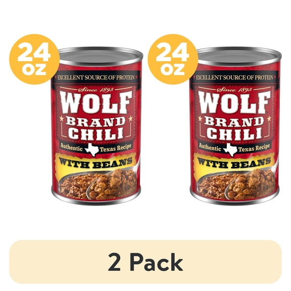 (2 pack) Wolf Brand Chili With Beans, 14g Protein Per Serving, 24 oz. Can