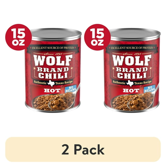(2 pack) Wolf Brand Hot Chili Without Beans, 25g Protein Per Serving, 15 oz. Can