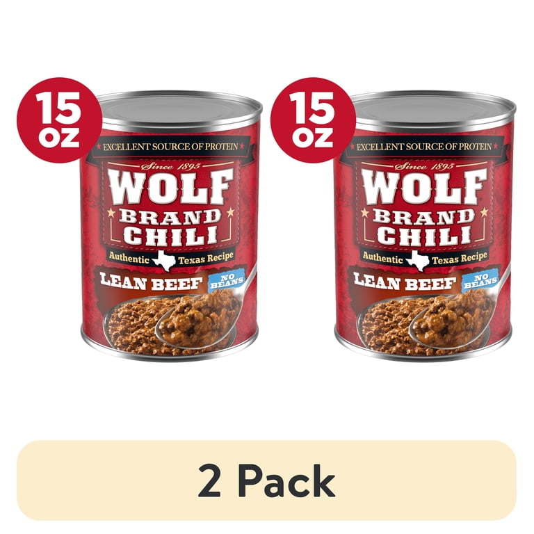 2 pack) Wolf Brand Lean Beef Chili Without Beans, 33g Protein Per