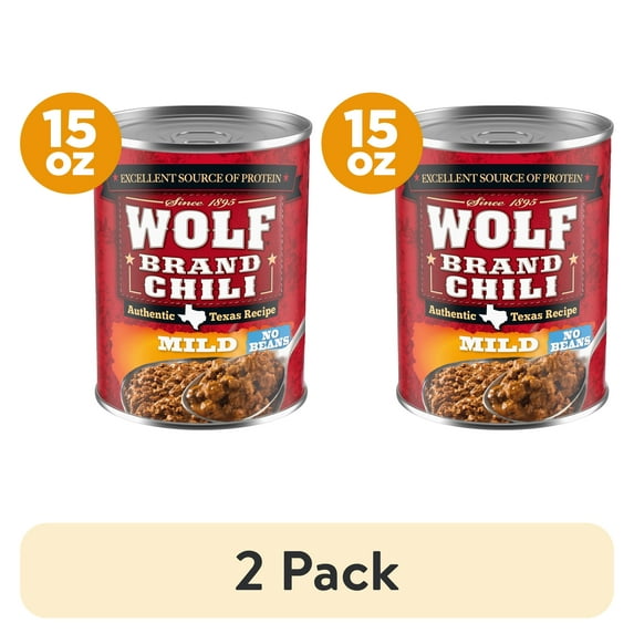 (2 pack) Wolf Brand Mild Chili Without Beans, 25g Protein Per Serving, 15 oz. Can