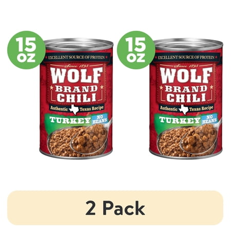 (2 pack) Wolf Brand Turkey Chili Without Beans, 96% Fat Free, 32g Protein Per Serving, 15 oz. Can