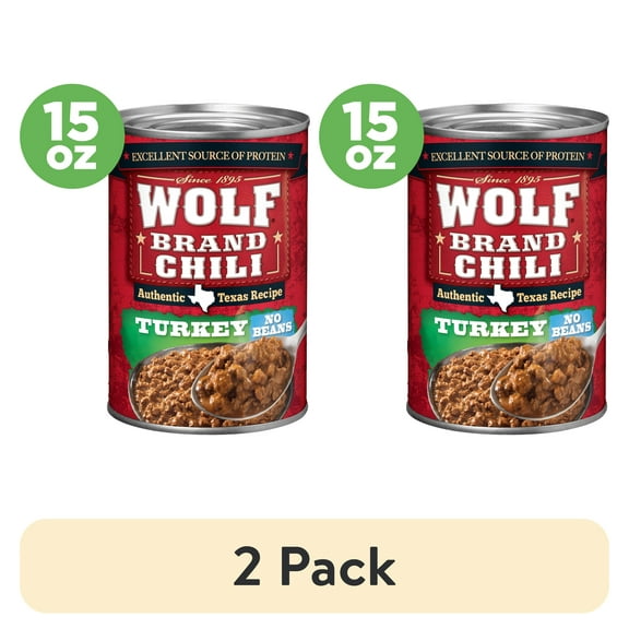 (2 pack) Wolf Brand Turkey Chili Without Beans, 96% Fat Free, 32g Protein Per Serving, 15 oz. Can