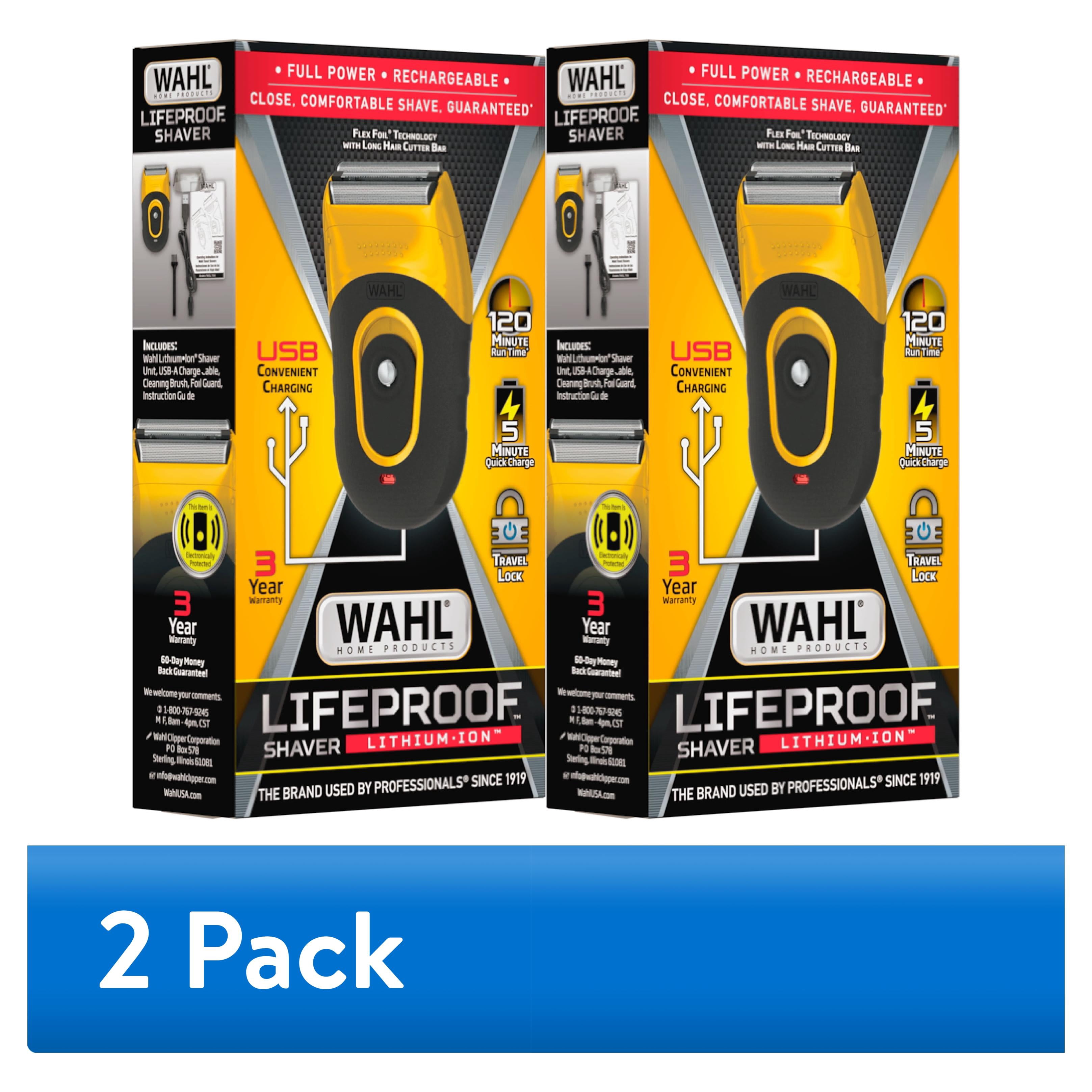 (2 pack) Wahl Life Proof Shaver, Rechargeable Lithium Ion, Compact Flex Foil Shaver & USB Convenience, Men, Yellow - 3023681