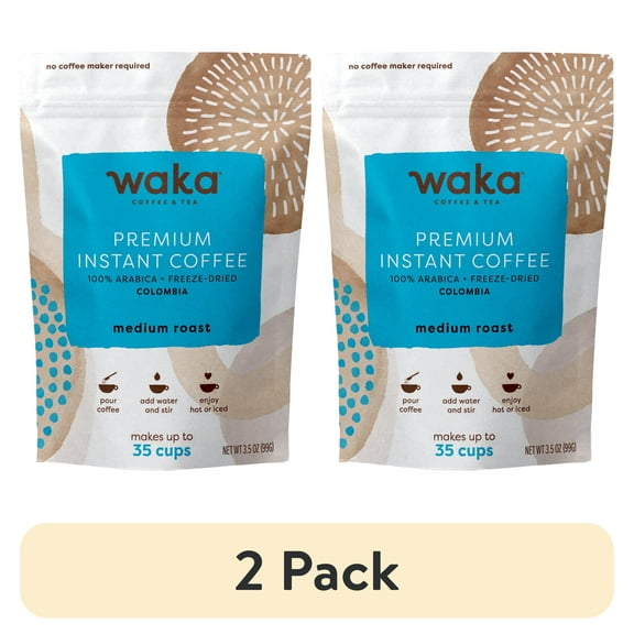 Waka Instant Coffee, Medium Roast - 100% Arabica Colombian Beans, Freeze Dried Granules, No Sugar or Additives - Scoopable Powder for Quick Hot and Iced Coffees (3.5oz)