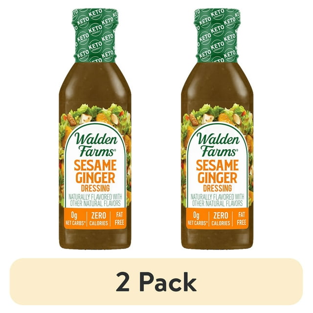 (2 pack) Walden Farms Sesame Ginger Dressing, 12 oz. Bottle, Fresh and Delicious Salad Topping, Sugar Free 0g Net Carbs Condiment, Sweet and Tangy