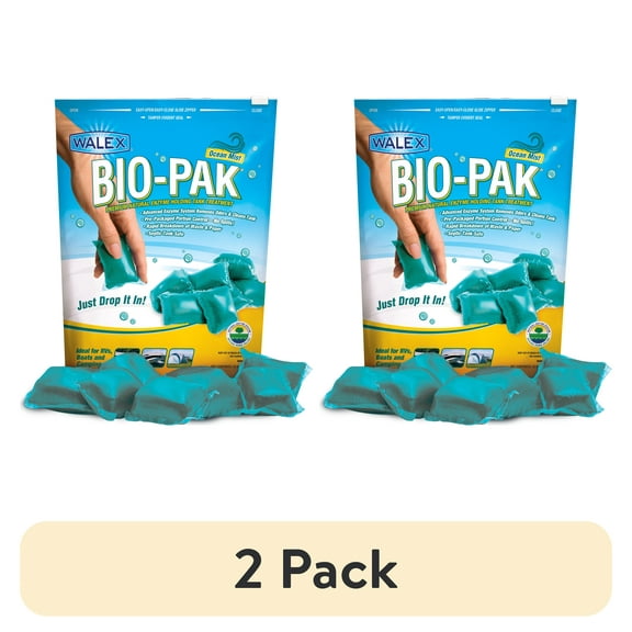 (2 pack) Walex Bio-Pak RV & Marine Toilet Treatment - Digests and Liquefies Waste & Paper - 10 Rapid Dissolve Treatments - Ocean Mist Fragrance