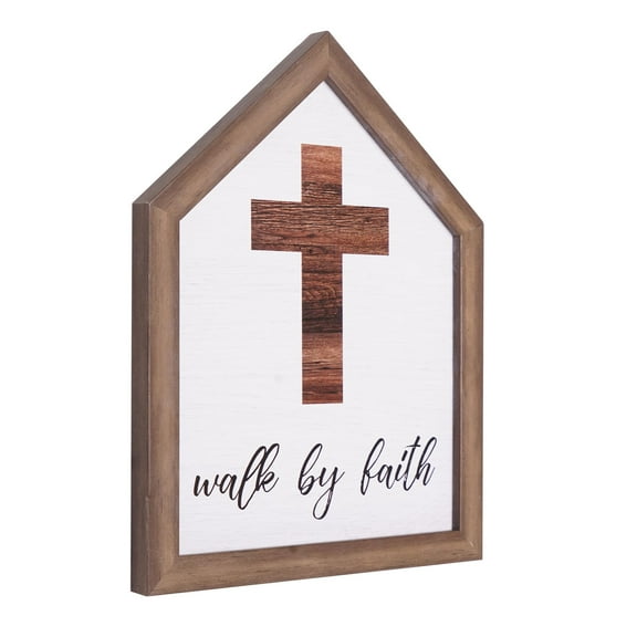 (2 pack) Walk by Faith Typographic House-Shaped Framed Wall Plaque Art - 7.5" x 5.5"