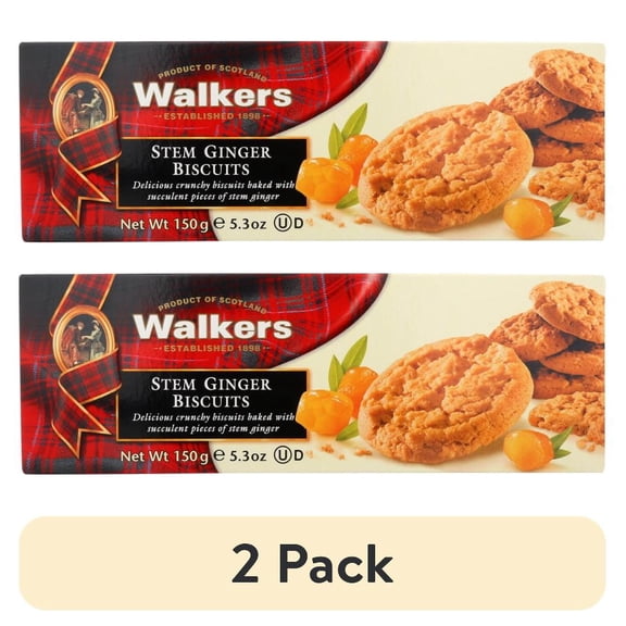 (2 pack) Walkers Shortbread Cookies, Stem Ginger Biscuits, 150 G.