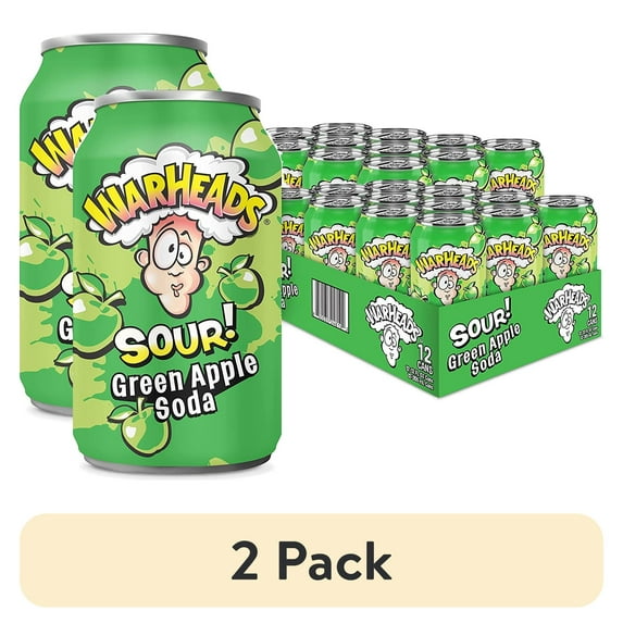 (2 pack) Warheads Sour Soda Green Apple 12oz Cans