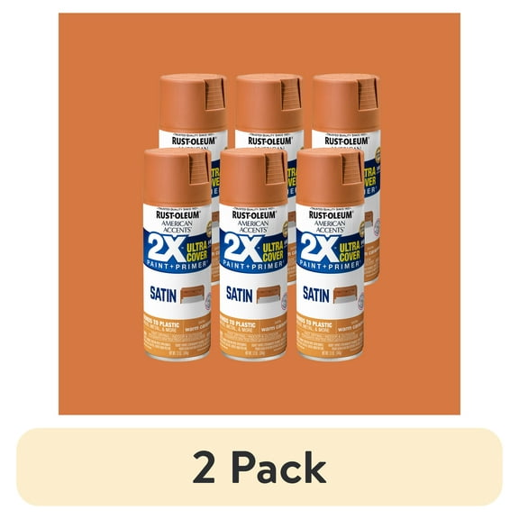(2 pack) 6 Pack, Warm Caramel Rust-Oleum American Accents 2X Ultra Cover Satin Spray Paint-327924, 12 oz