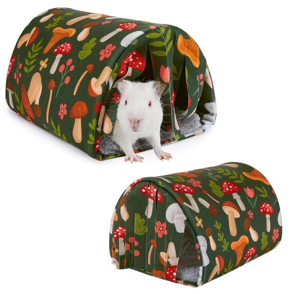2 pack Washable Guinea Pig Tunnel with Curtains - Cozy Hamster Hideout Fit for Small Animals - Soft Accessories for Hamster/Chinchilla/Bunny