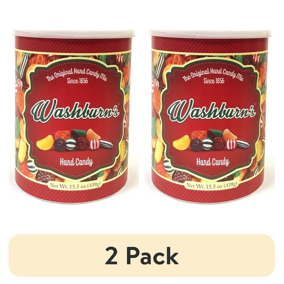 (2 pack) Washburn Candy Old Fashioned Hard Candy Canister 15.5 oz Holiday Gift and Treat