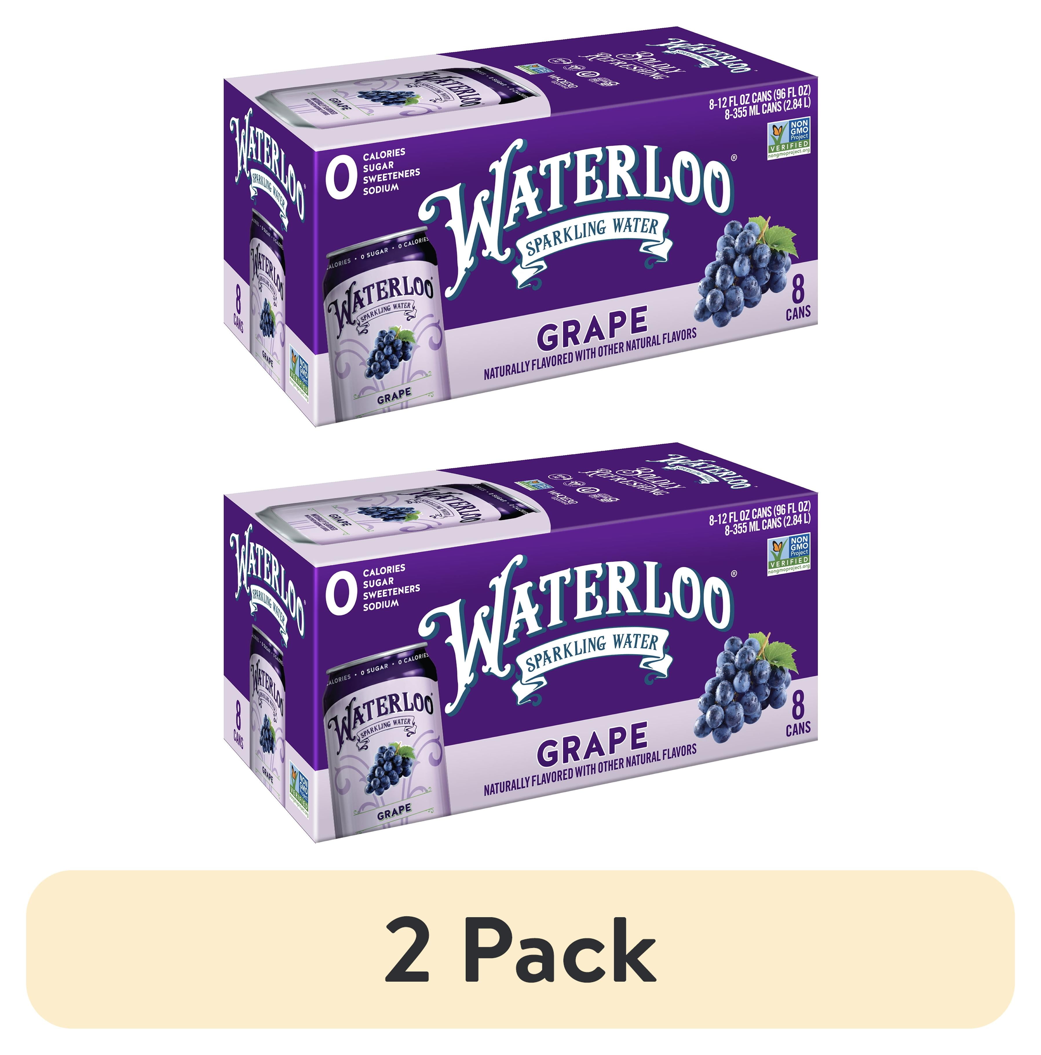 (2 pack) Waterloo Sparkling Water, Grape, 12 fl oz, 8 Pack Cans