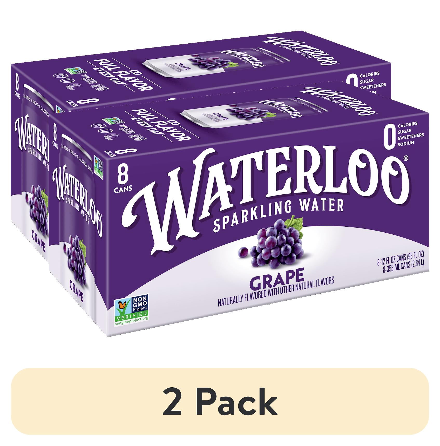 (2 pack) Waterloo Sparkling Water, Grape, 12 fl oz, 8 pack cans