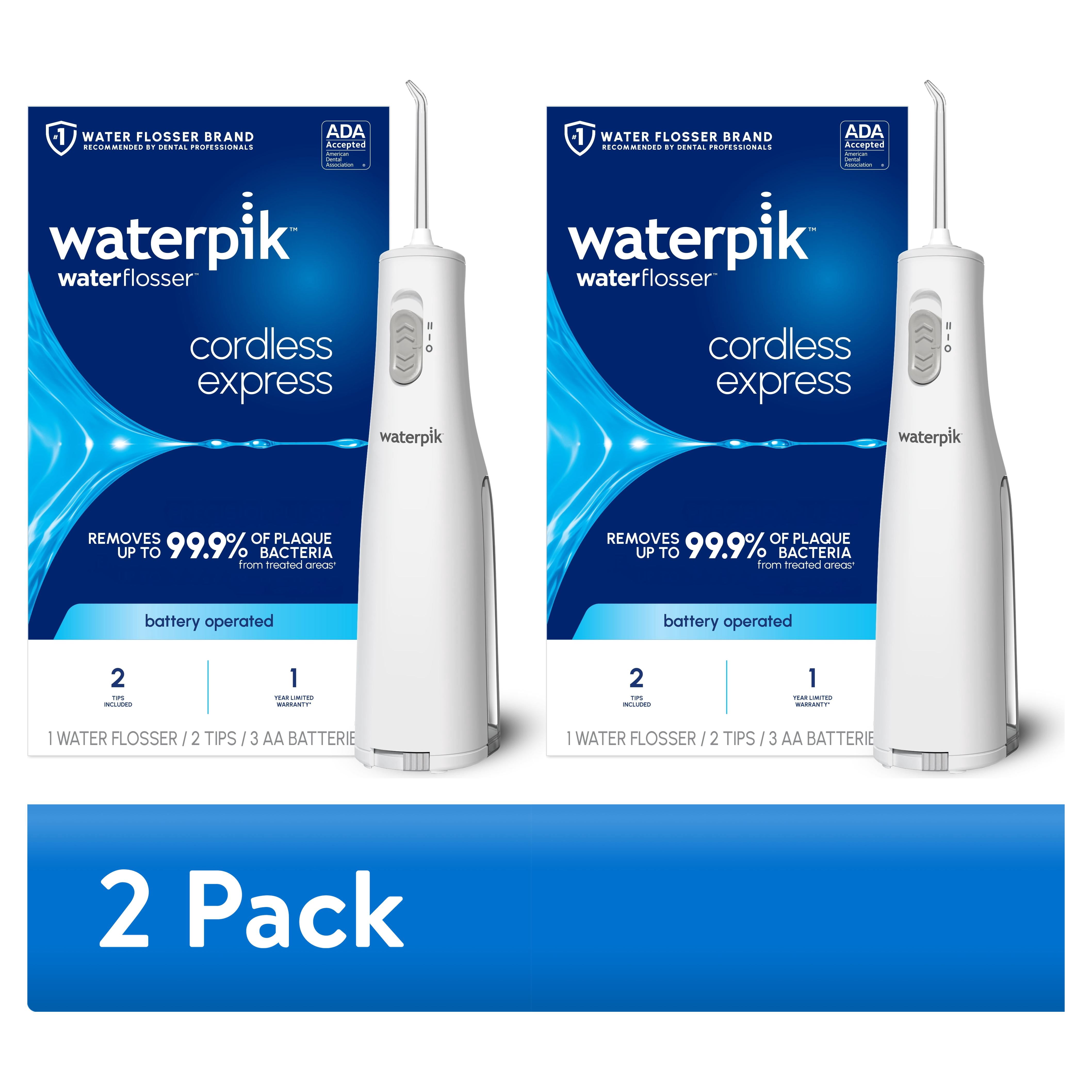(2 pack) Waterpik Cordless Express Portable Water Flosser with 2 Settings, 2 Tips, ADA Accepted, White