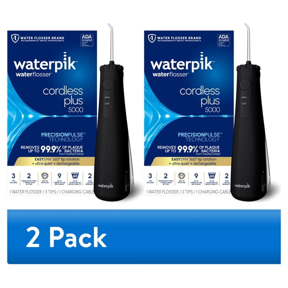 (2 pack) Waterpik Cordless Plus 5000 Water Flosser with 2 Settings, 3 Tips, ADA Accepted, Black