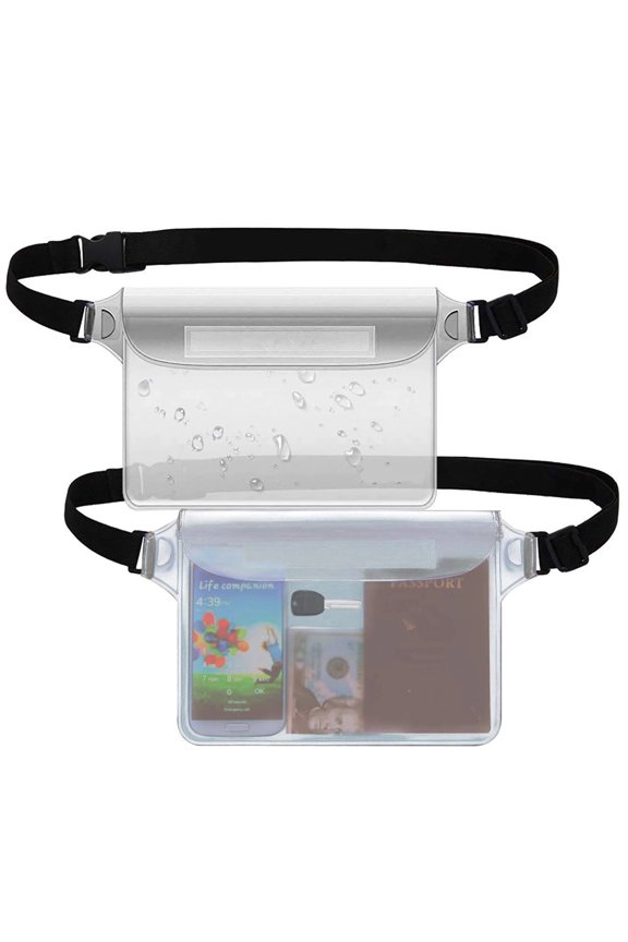 2 pack Waterproof Pack - Cruise Essentials - Waterproof Pouch with Adjustable Waist Strap, Zipper Roll-Top Dry Bag for Phone, Keep Passport Valuables Dry for Beach Kayaking Boatingwhite,Only bags