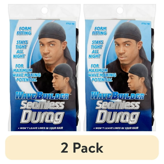 (2 pack) WaveBuilder Seamless Durag, Black, 1 Count