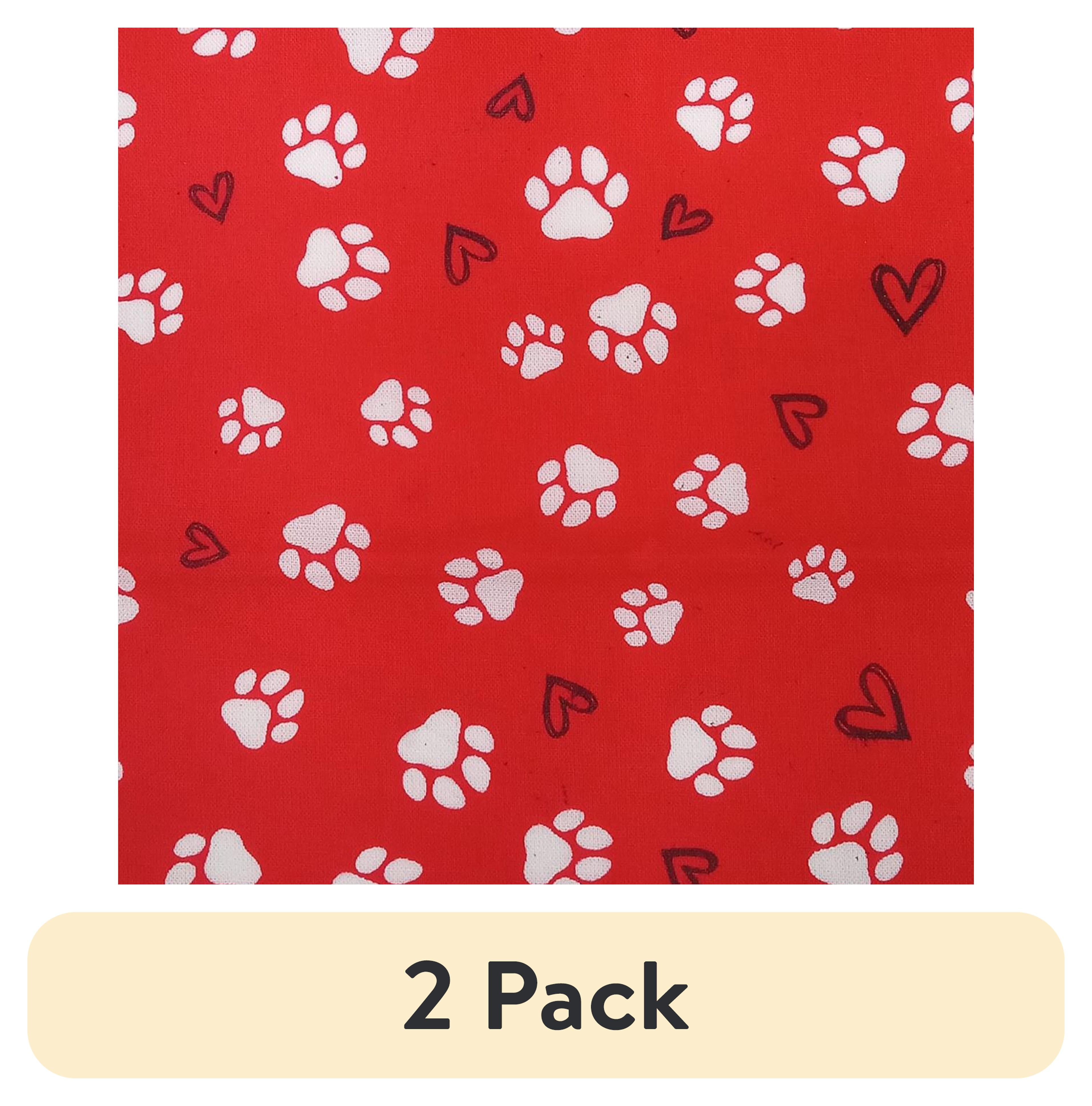 (2 pack) Waverly Inspirations 1 Yard Cut 100% Cotton Paw Love Print Fabric, Popy Red, 44" Wide for Quilting & Sewing
