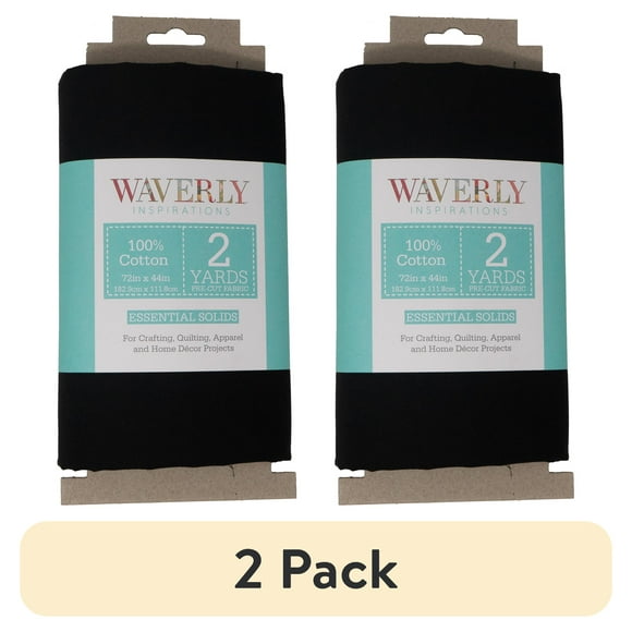(2 pack) Waverly Inspirations 2 Yard Cut 100% Cotton Solids Fabric, Onyx, 44" Wide for Quilting & Sewing