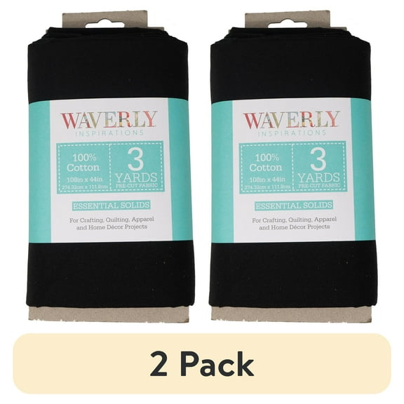 (2 pack) Waverly Inspirations 3 Yard Cut 100% Cotton Solids Fabric, Onyx, 44" Wide for Quilting & Sewing