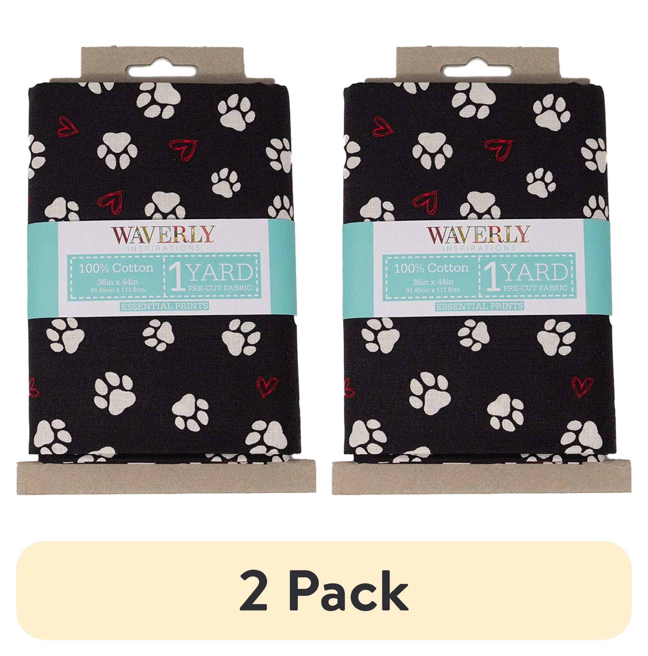 (2 pack) Waverly Inspirations 1 Yard Cut 100% Cotton Prints Fabric Paw Love Onyx 44" Wide for Quilting & Sewing
