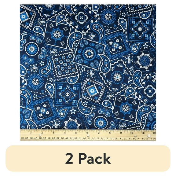 (2 pack) Waverly Inspirations 1 Yard Cut 100% Cotton Prints Fabric Bandana Ink Lapis 44" Wide for Quilting & Sewing