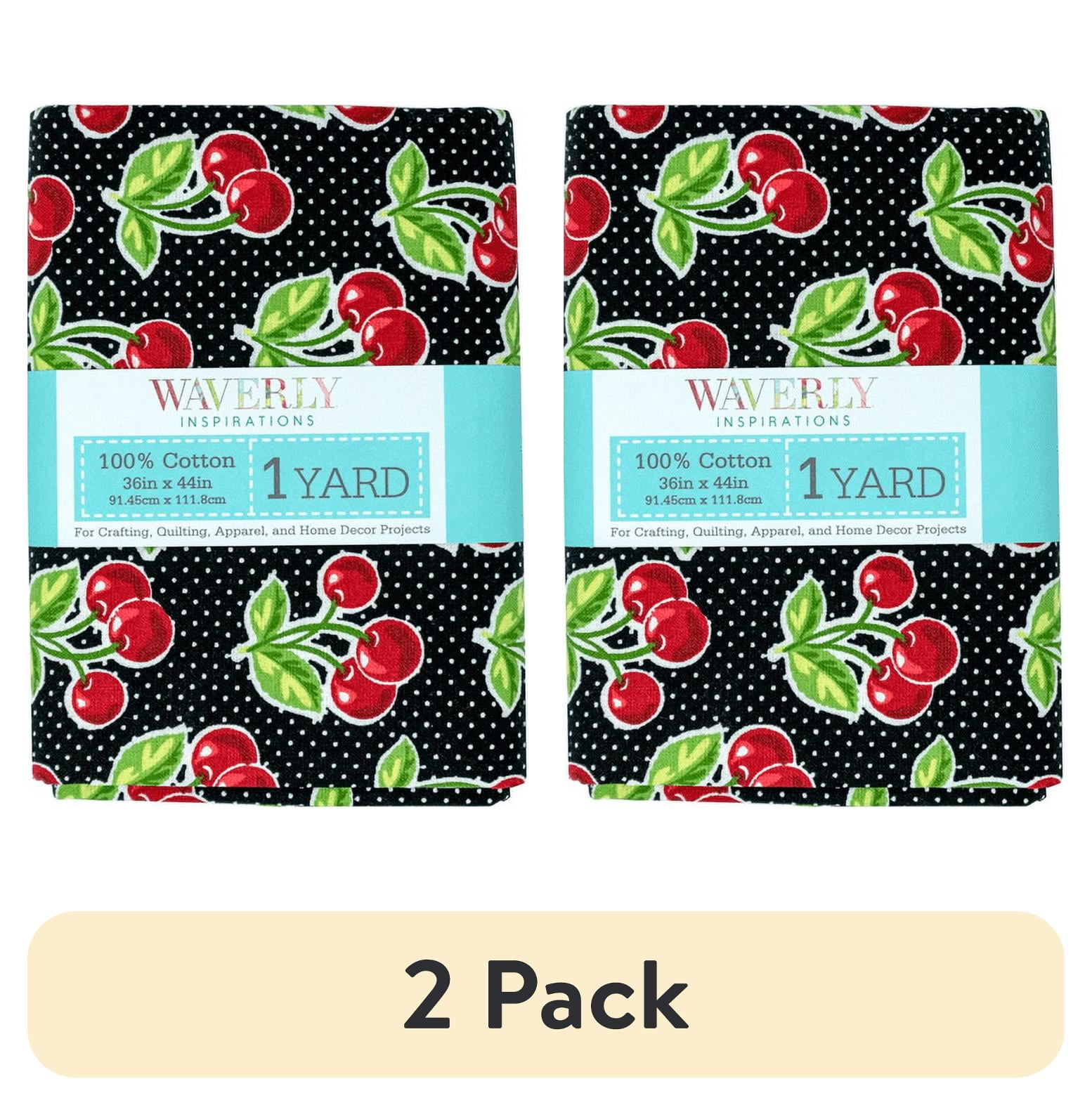 (2 pack) Waverly Inspirations 1 Yard Cut 100% Cotton Prints Fabric Cherries Onyx 44" Wide for Quilting & Sewing