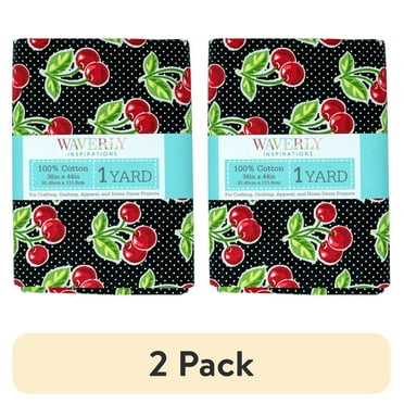 (2 pack) Waverly Inspirations 44" x 1 Yard Cotton Precut Cherries Onyx Color Sewing Fabric, 1 Each