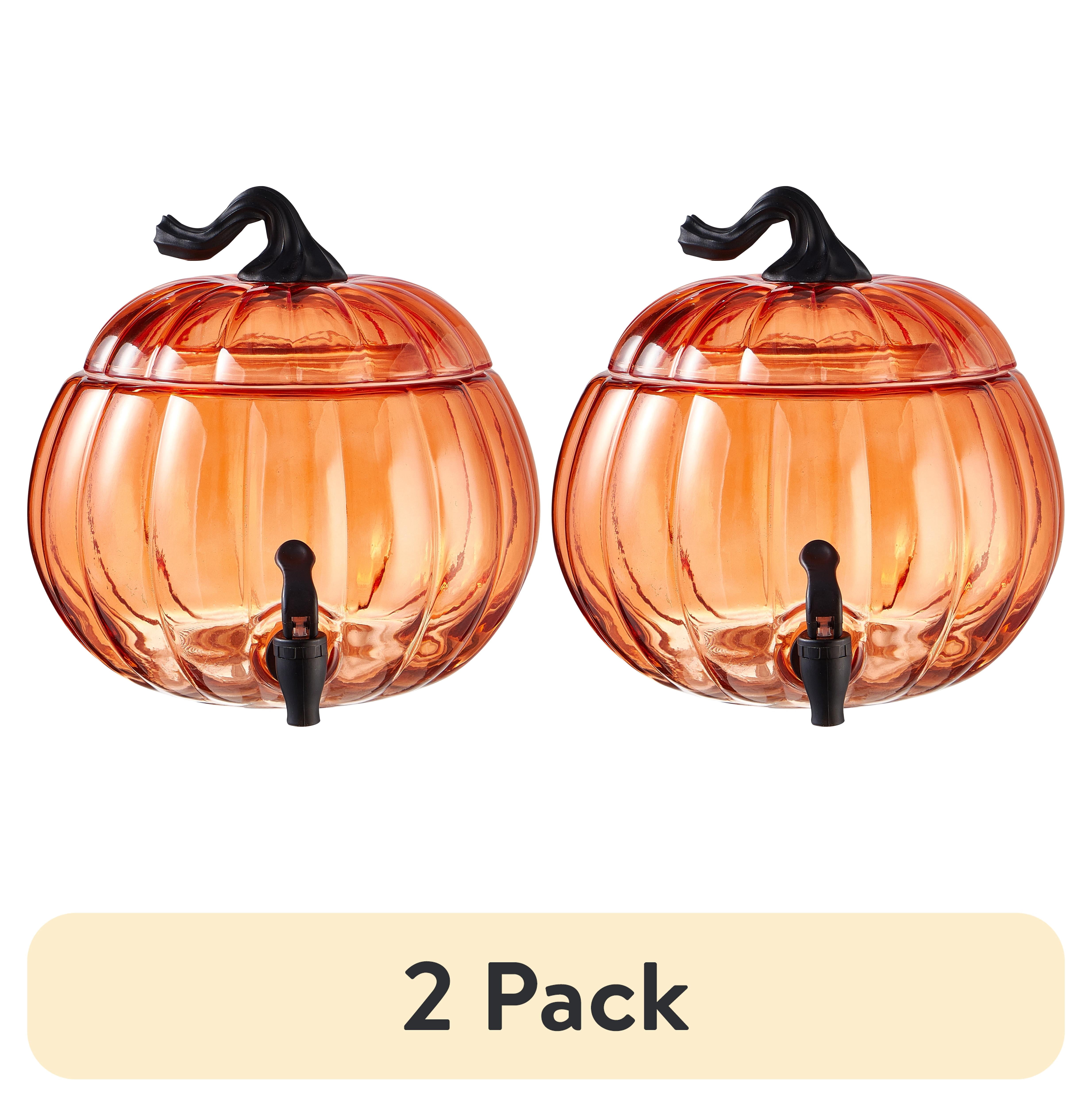 (2 pack) Way To Celebrate 1.5 Gal Orange Pumpkin Glass Beverage Dispenser