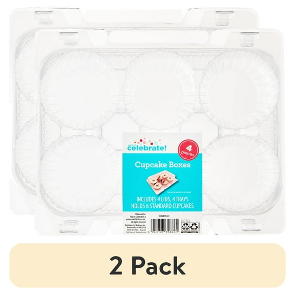 (2 pack) Clear Cupcake Boxes, 4 Count, by Way To Celebrate