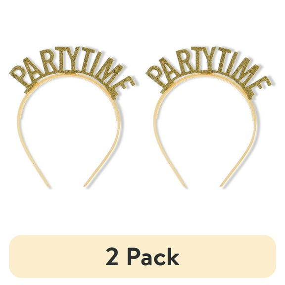 (2 pack) Gold Glitter Party Time Headband Party Favors, 4 Count, by Way To Celebrate
