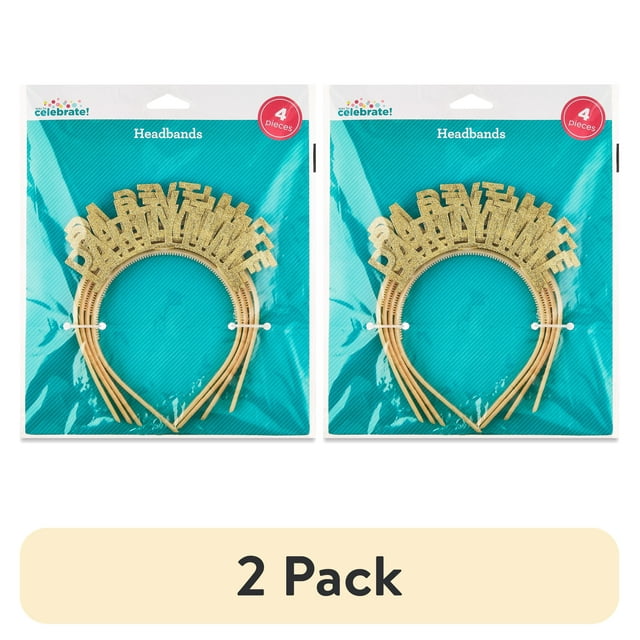 (2 pack) Gold Glitter Party Time Headband Party Favors, 4 Count, by Way To Celebrate