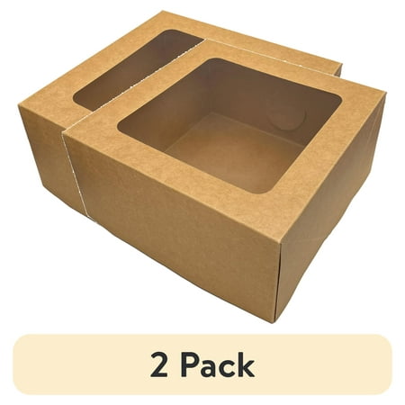 (2 pack) 8" x 8" x 4" Kraft Cake Box with Window, by Way To Celebrate