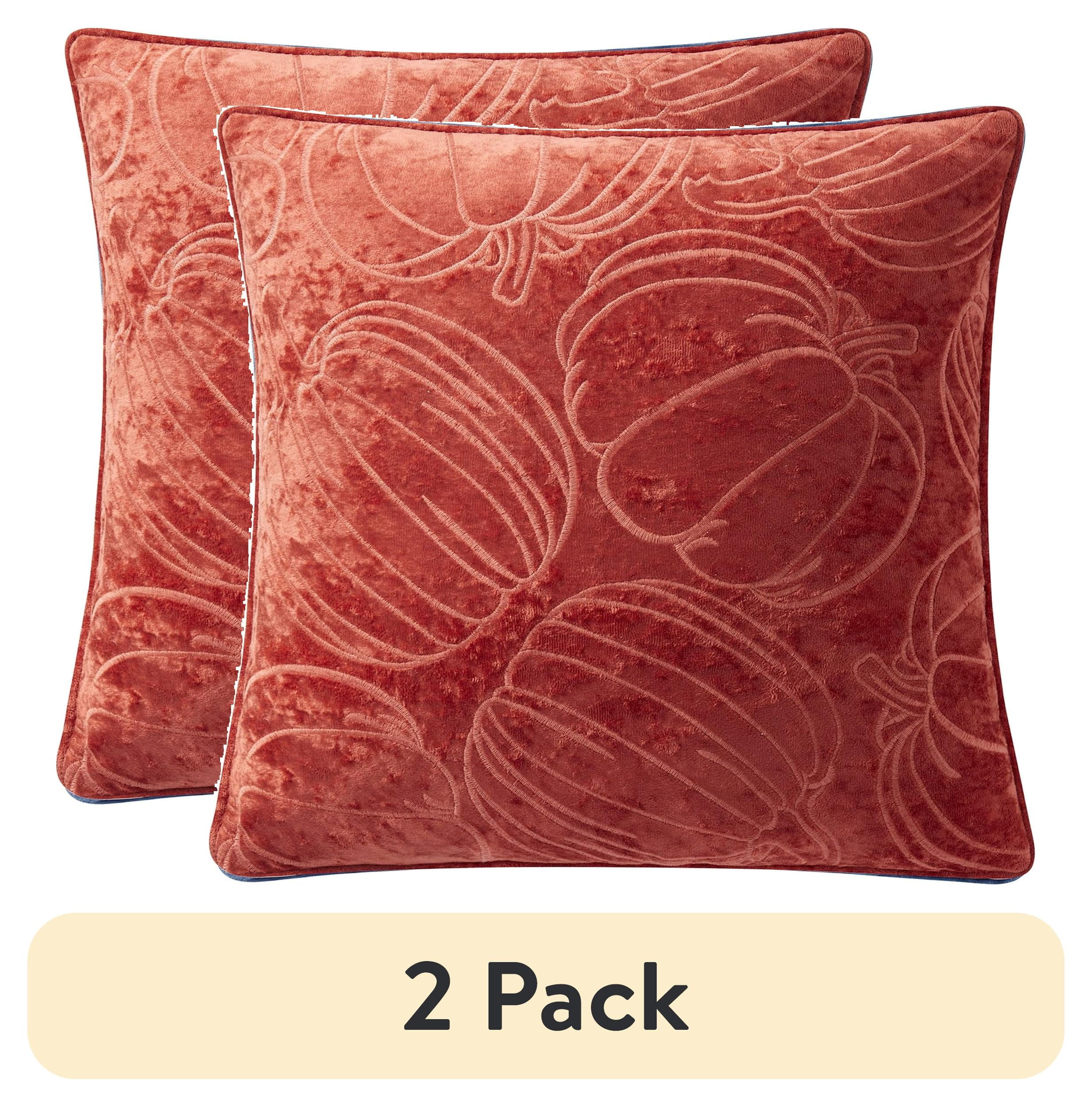 (2 pack) Way to Celebrate 18" x 18" Orange Embroidered Pumpkins Decorative Pillow