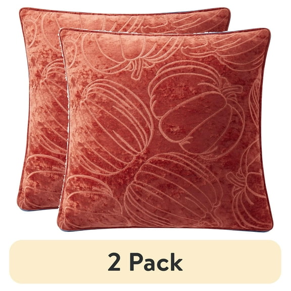 (2 pack) Way to Celebrate 18" x 18" Orange Embroidered Pumpkins Decorative Pillow