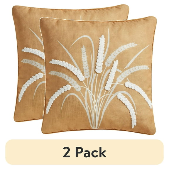 (2 pack) Way to Celebrate 18" x 18" Yellow Wheat Reversible Decorative Pillow