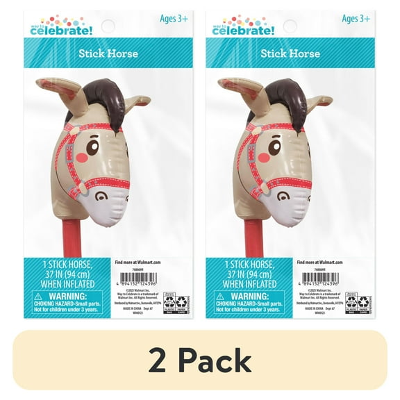 (2 pack) Way to Celebrate! 1ct Party Favors Plastic Inflatable Stick Horse, 37inch