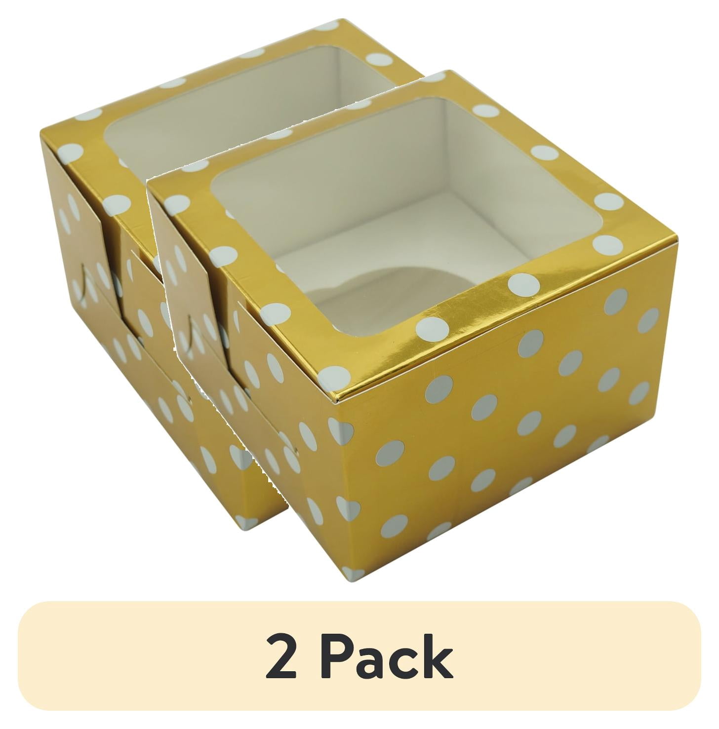 (2 pack) 4.5" x 4.5" x 3" Gold Foil Polka Dot Treat Boxes with Windows, 3 Count, by Way To Celebrate